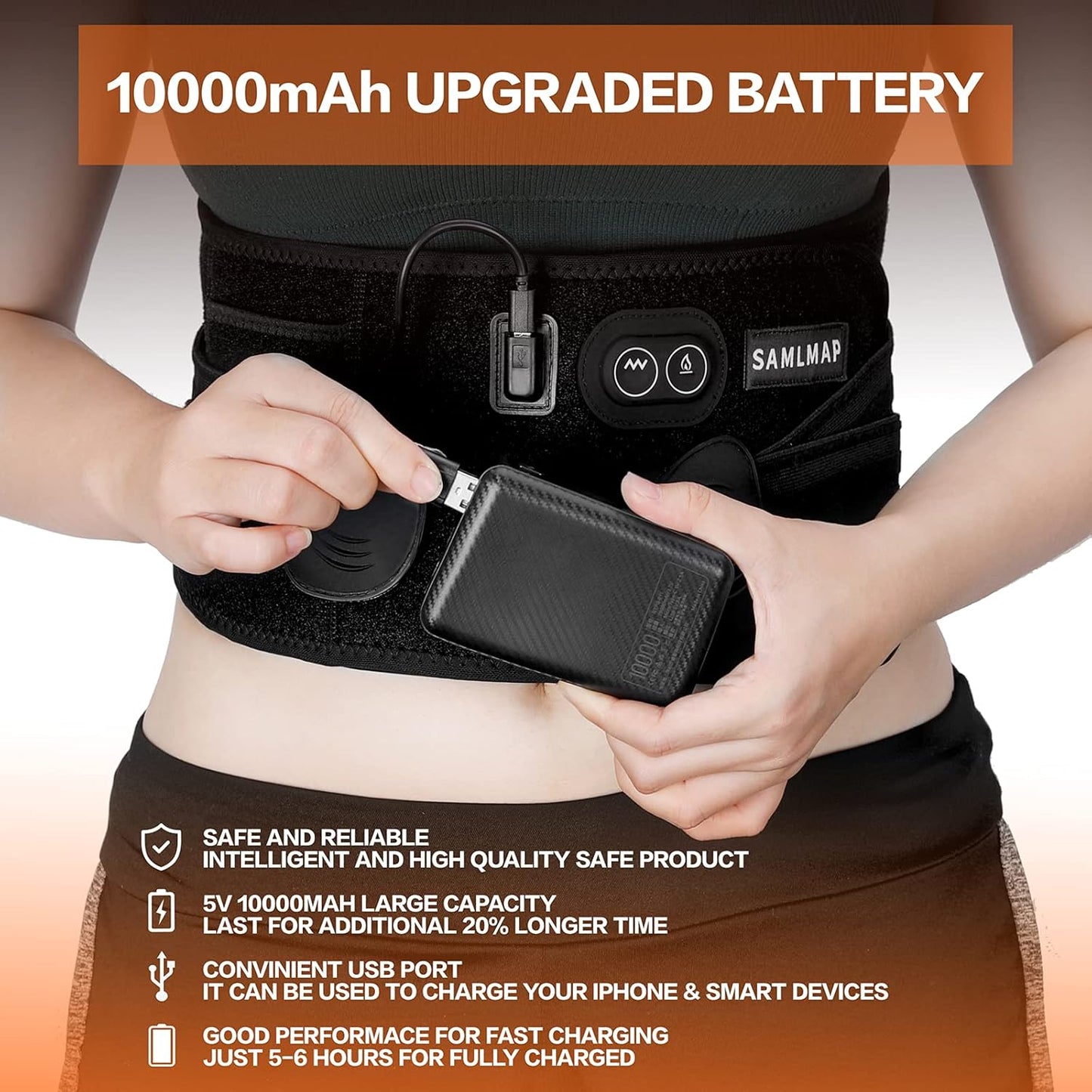Heated Back Brace for Lower Back Pain Women, Cordless Heating Pad Rechargeable 5V 10000Mah Back Massager with Heat for Lower Back Therapy Pain Relief Lumbar