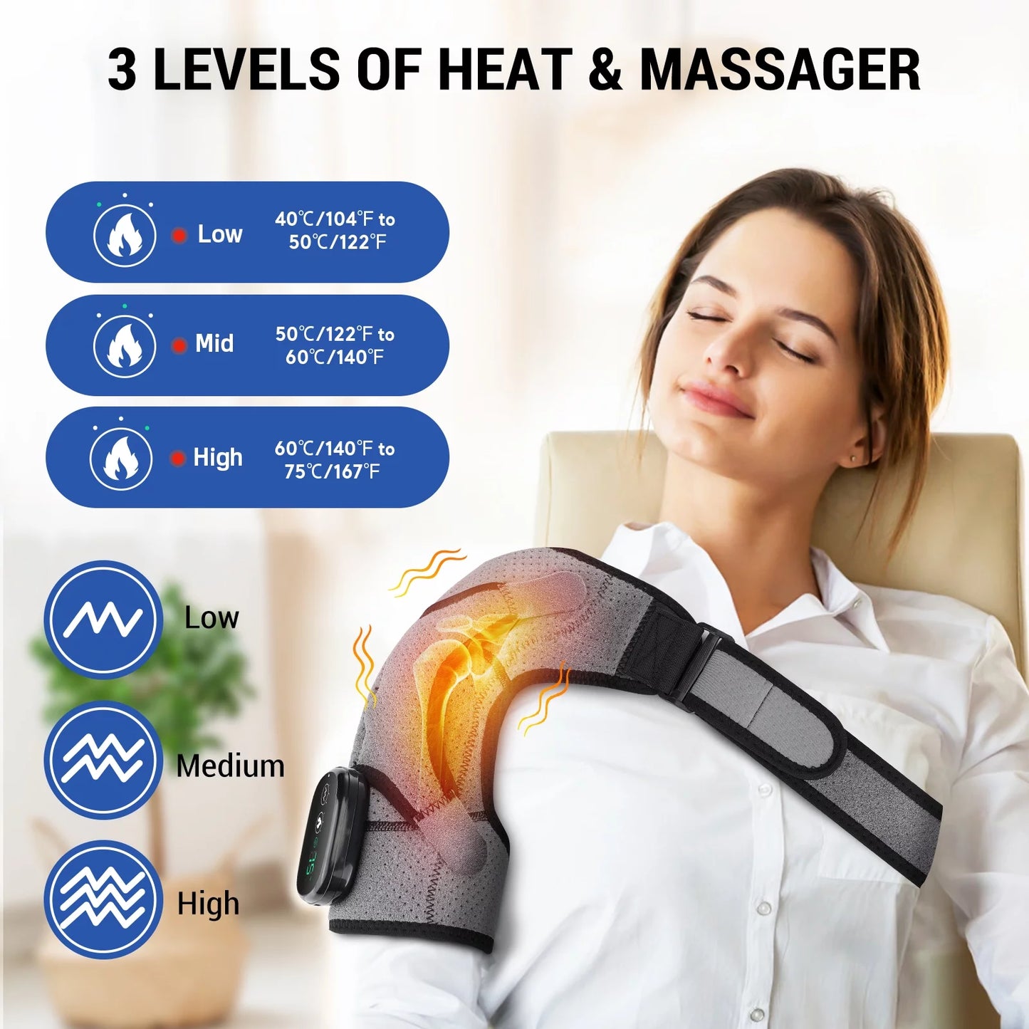 Heated Shoulder Wrap, Shoulder Heating Pads Massager for Men Women, Electric Cordless Vibration Massage Heated Shoulder Braces with 3 Heating Setting, Left Right Shoulder Massage for Relaxation