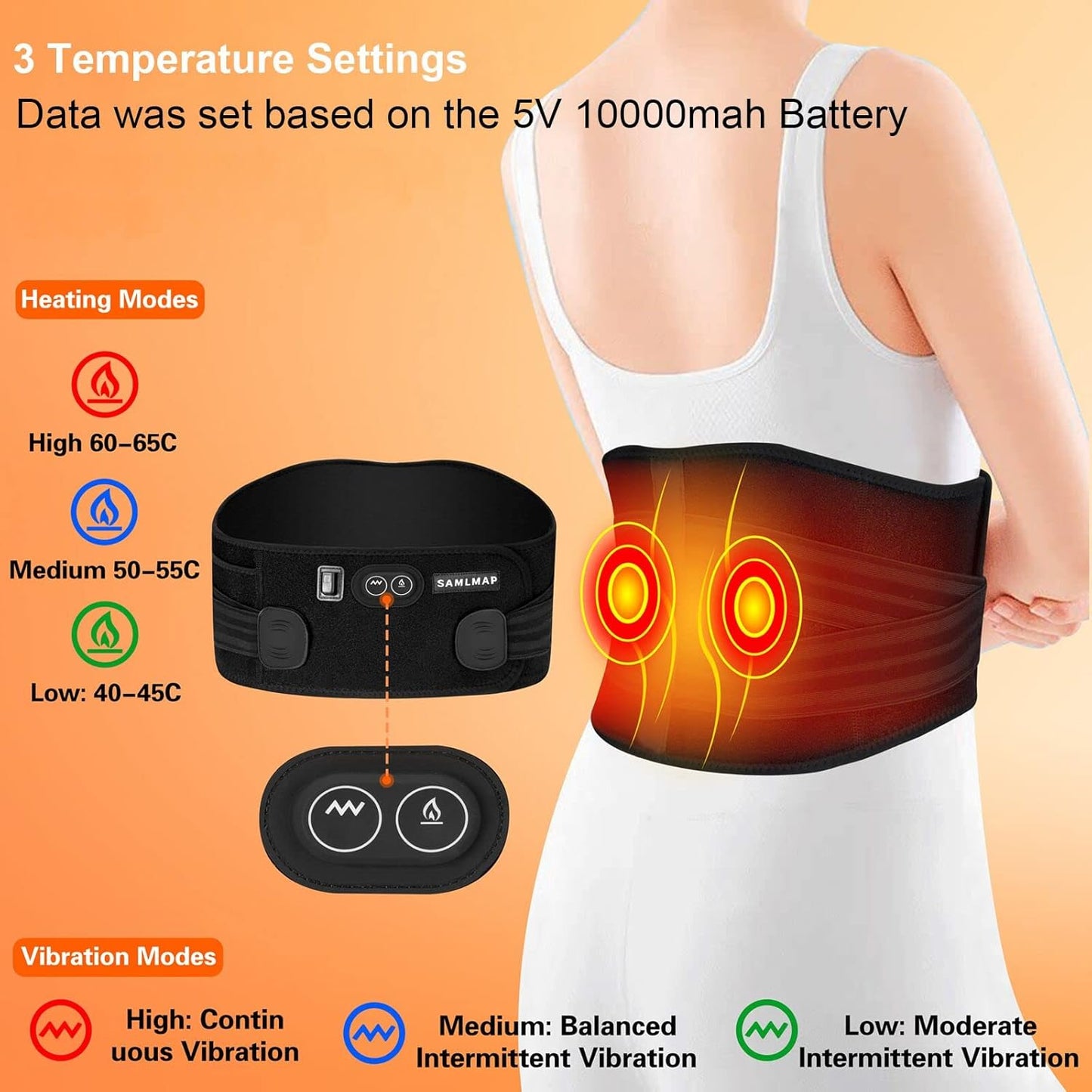 Heated Back Brace for Lower Back Pain Women, Cordless Heating Pad Rechargeable 5V 10000Mah Back Massager with Heat for Lower Back Therapy Pain Relief Lumbar