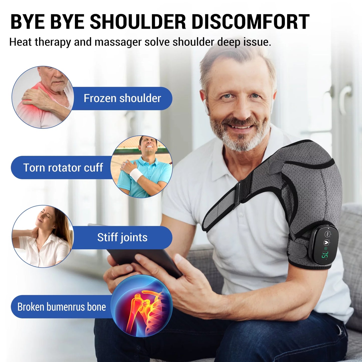 Heated Shoulder Wrap, Shoulder Heating Pads Massager for Men Women, Electric Cordless Vibration Massage Heated Shoulder Braces with 3 Heating Setting, Left Right Shoulder Massage for Relaxation