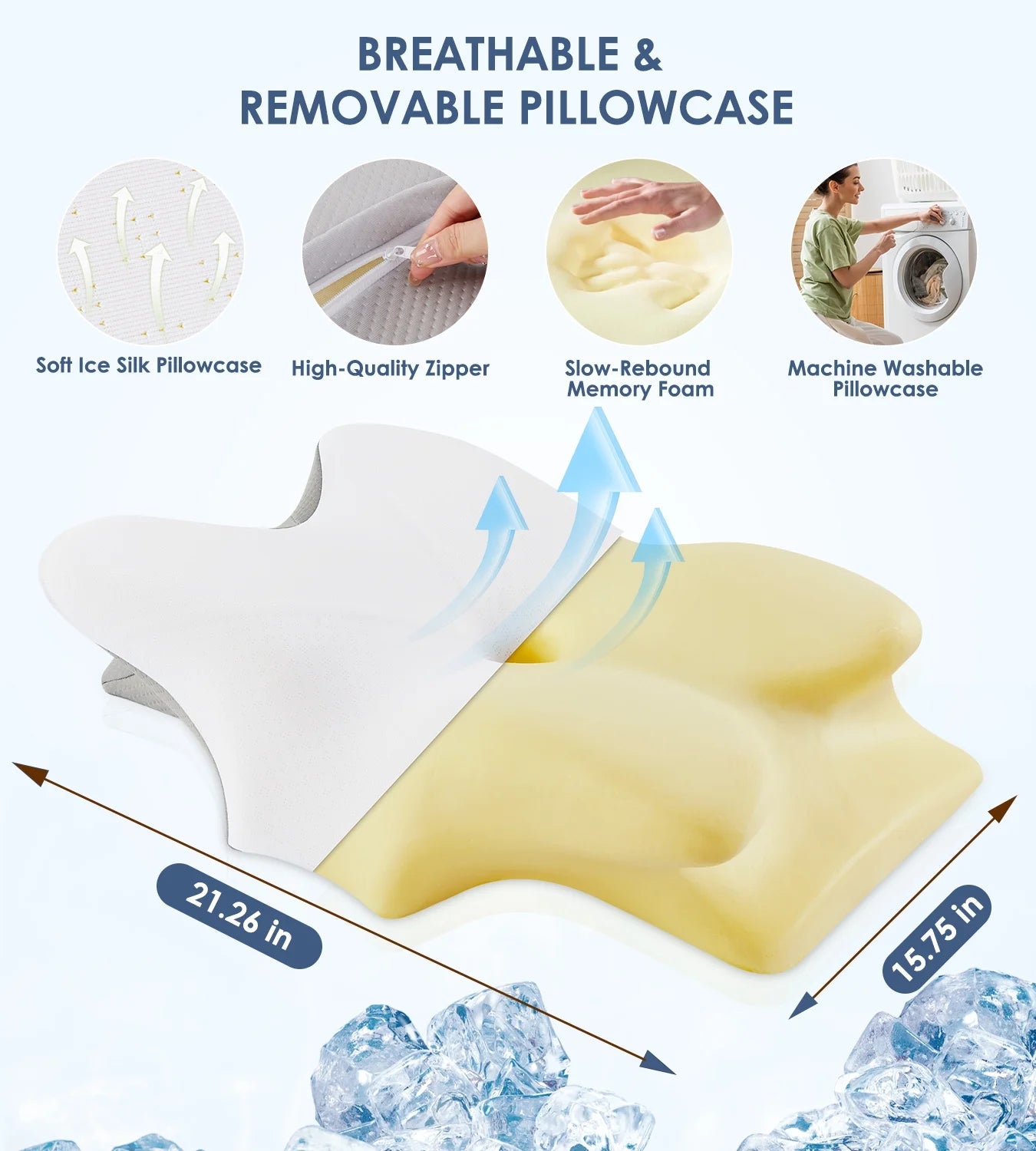 Cervical Pillow for Neck Pain Relief, Contour Memory Foam Pillows, Odorless Ergonomic Neck Pillow Adjustable Orthopedic Bed Pillow for Side Back Stomach Sleeper with Pillowcase, Queen Size