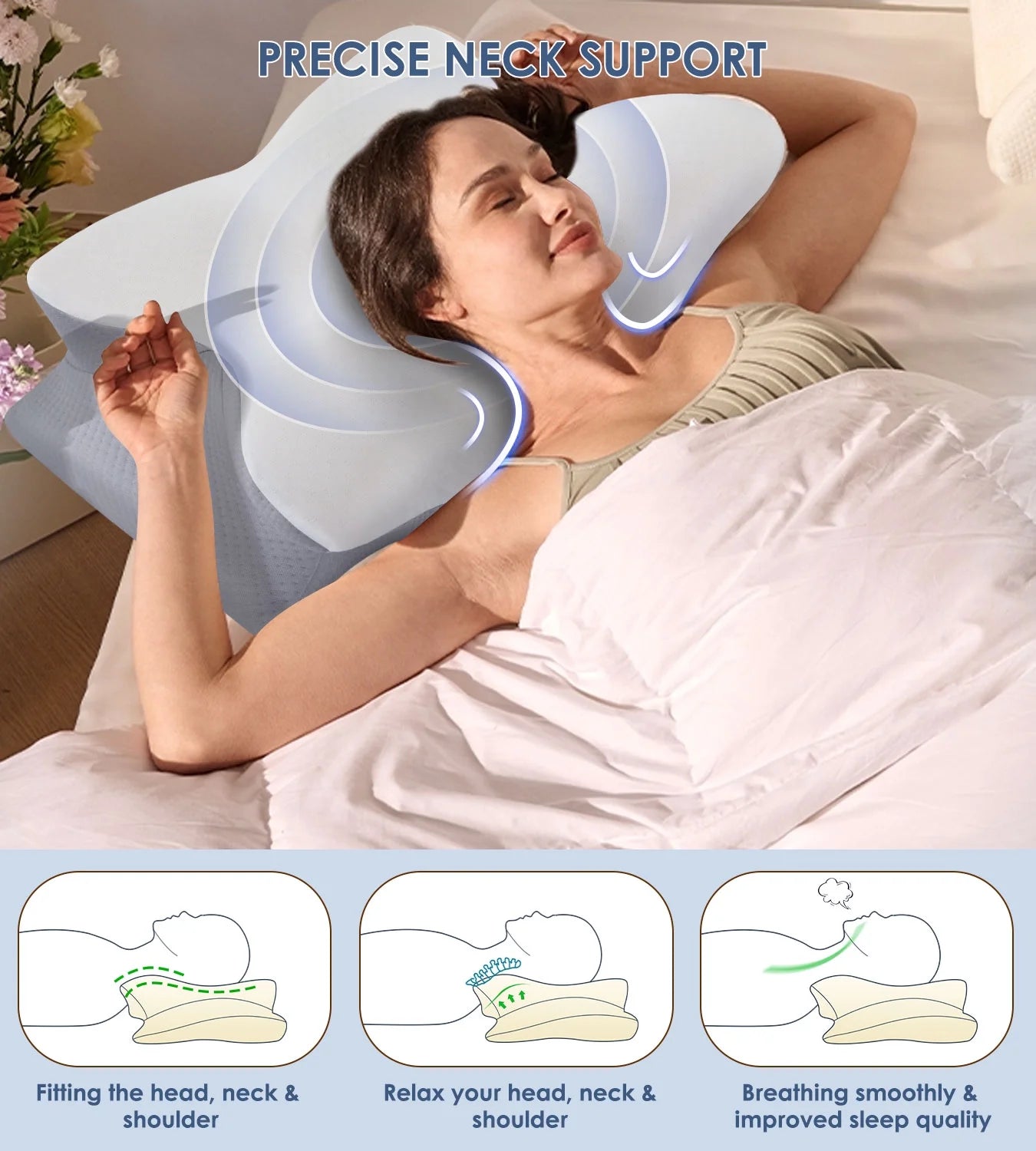 Cervical Pillow for Neck Pain Relief, Contour Memory Foam Pillows, Odorless Ergonomic Neck Pillow Adjustable Orthopedic Bed Pillow for Side Back Stomach Sleeper with Pillowcase, Queen Size