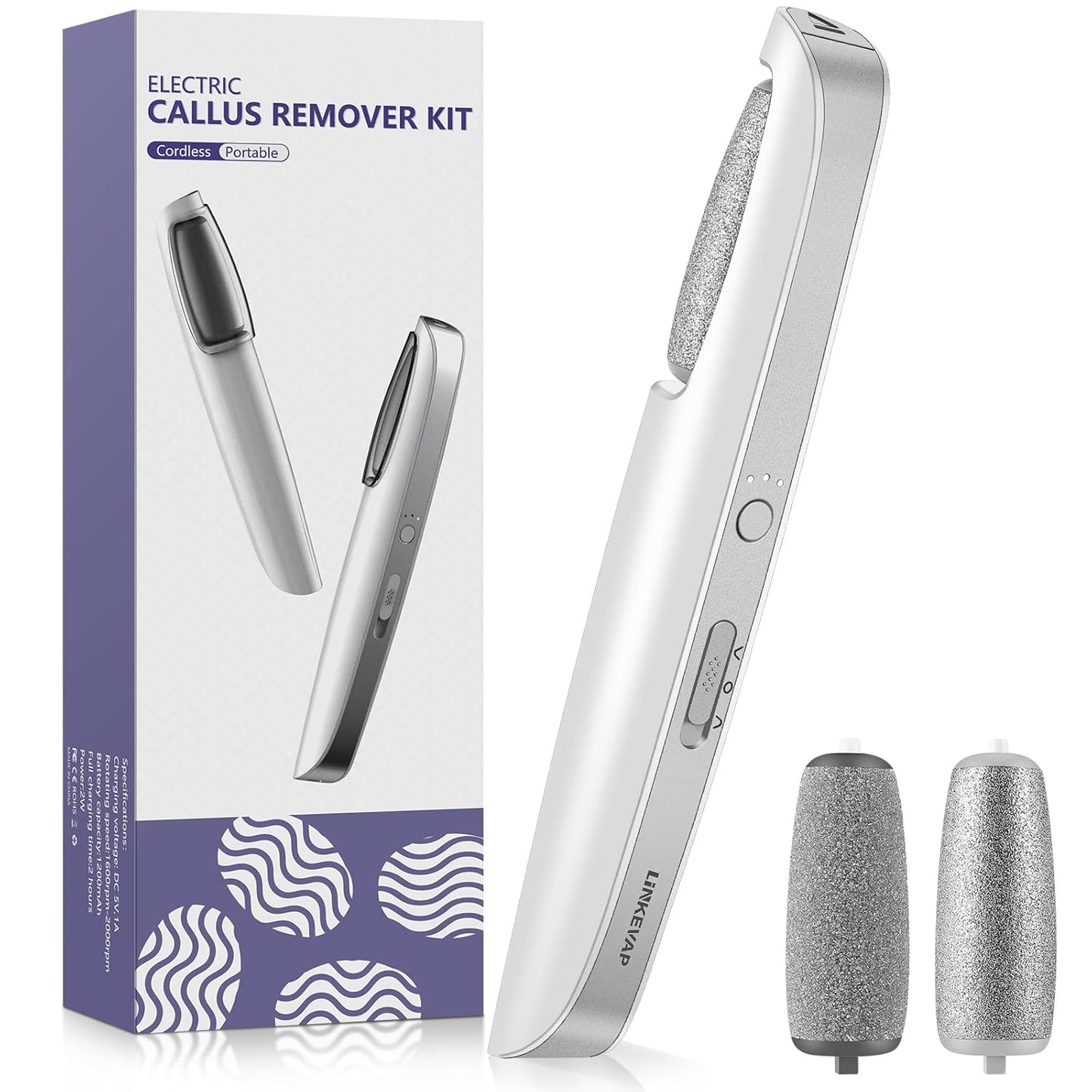 Electric Callus Remover for Feet, Professional Pedicure Kit Foot Scrubber for Dry, Dead, Cracked, Hard Skin, at Home Feet Spa Care Kit for Men & Women (Cold White)