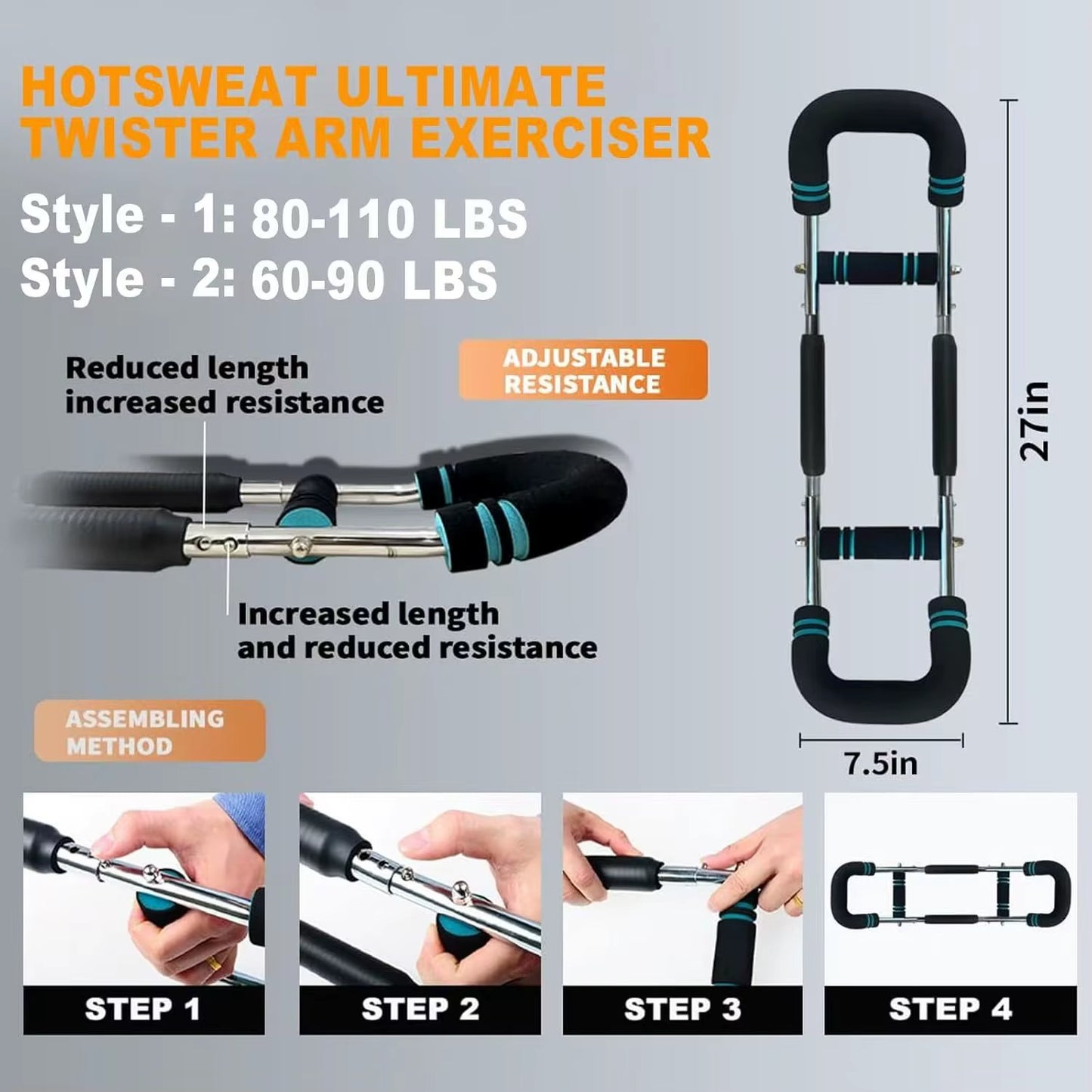 Adjustable Arm Trainer Portable Home U-Shaped Wrist Strength Exerciser Chest Expander,Shoulder Muscle Training Fitness Equipment