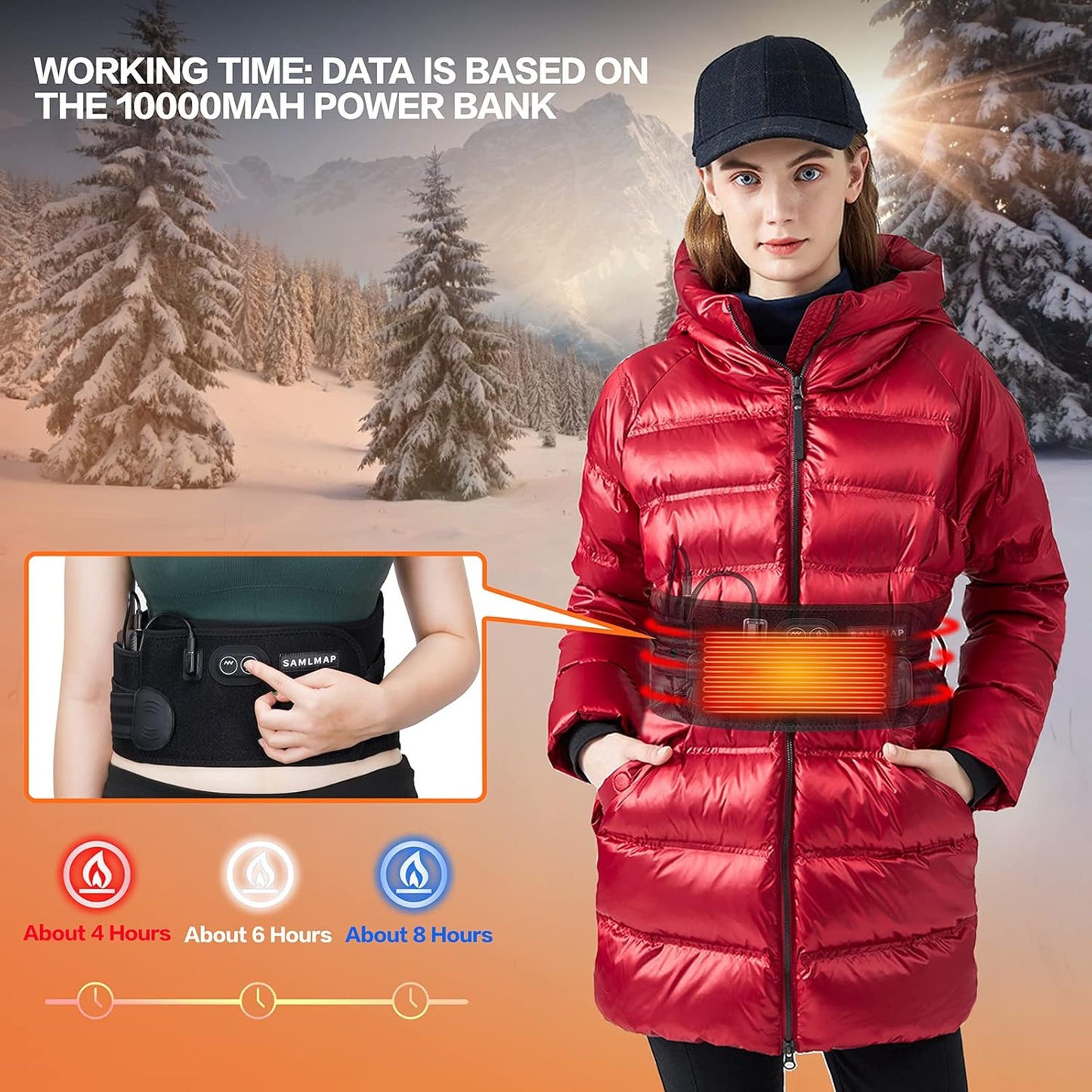 Heated Back Brace for Lower Back Pain Women, Cordless Heating Pad Rechargeable 5V 10000Mah Back Massager with Heat for Lower Back Therapy Pain Relief Lumbar