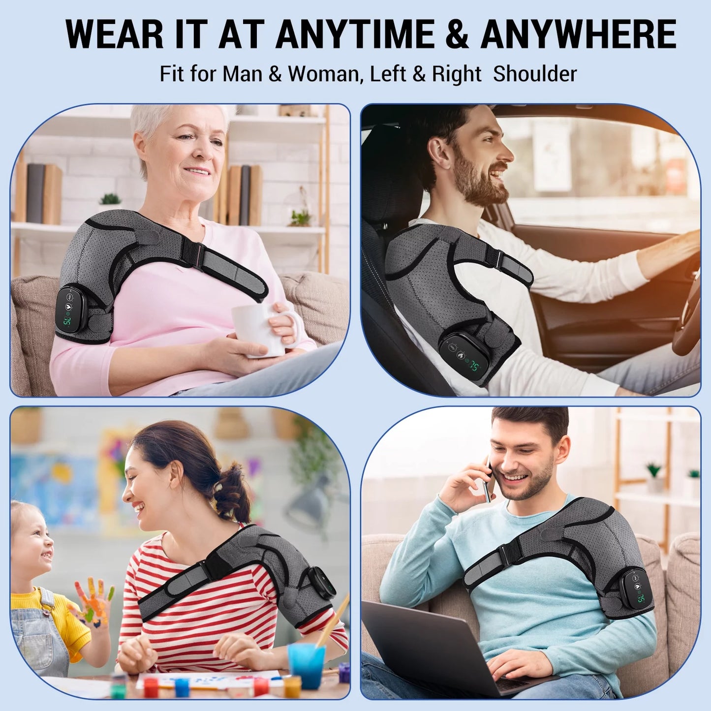Heated Shoulder Wrap, Shoulder Heating Pads Massager for Men Women, Electric Cordless Vibration Massage Heated Shoulder Braces with 3 Heating Setting, Left Right Shoulder Massage for Relaxation