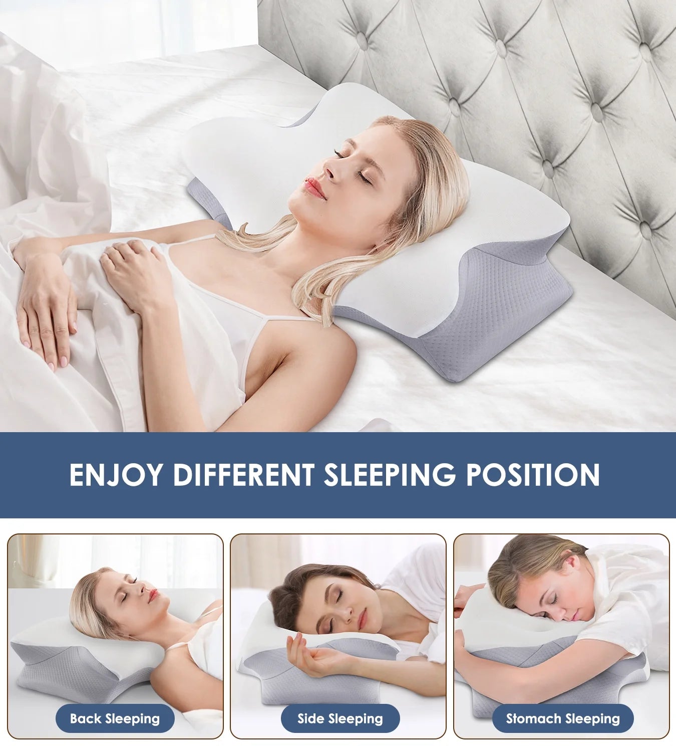 Cervical Pillow for Neck Pain Relief, Contour Memory Foam Pillows, Odorless Ergonomic Neck Pillow Adjustable Orthopedic Bed Pillow for Side Back Stomach Sleeper with Pillowcase, Queen Size
