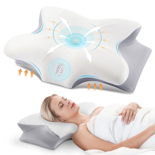 Cervical Pillow for Neck Pain Relief, Contour Memory Foam Pillows, Odorless Ergonomic Neck Pillow Adjustable Orthopedic Bed Pillow for Side Back Stomach Sleeper with Pillowcase, Queen Size