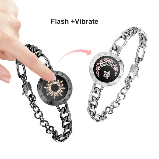 Sun & Moon Smart Love Bracelets – Touch-Activated Light & Vibration for Couples | Long Distance Relationship Gift to Feel Each Other’s Presence