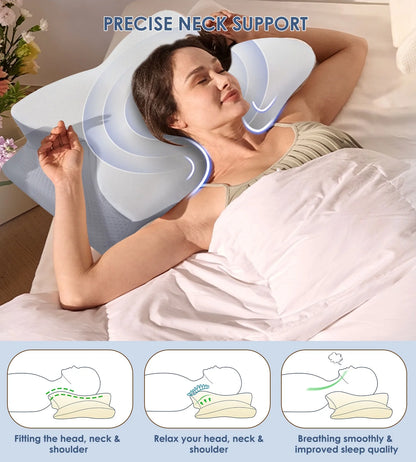 Cervical Pillow for Neck Pain Relief, Contour Memory Foam Pillows, Odorless Ergonomic Neck Pillow Adjustable Orthopedic Bed Pillow for Side Back Stomach Sleeper with Pillowcase, Queen Size