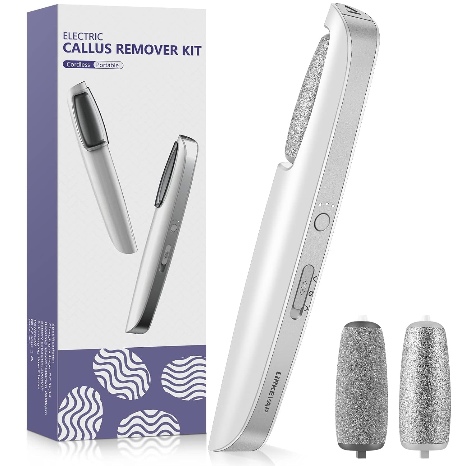 Electric Callus Remover for Feet, Professional Pedicure Kit Foot Scrubber for Dry, Dead, Cracked, Hard Skin, at Home Feet Spa Care Kit for Men & Women (Cold White)
