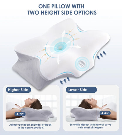 Cervical Pillow for Neck Pain Relief, Contour Memory Foam Pillows, Odorless Ergonomic Neck Pillow Adjustable Orthopedic Bed Pillow for Side Back Stomach Sleeper with Pillowcase, Queen Size