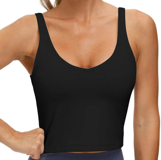 Womens Sports Bras Longline Wirefree Padded Workout Tank Tops for Women