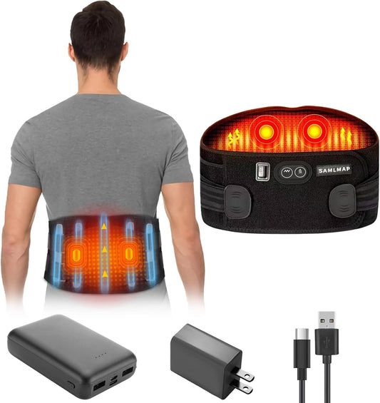 Heated Back Brace for Lower Back Pain Women, Cordless Heating Pad Rechargeable 5V 10000Mah Back Massager with Heat for Lower Back Therapy Pain Relief Lumbar