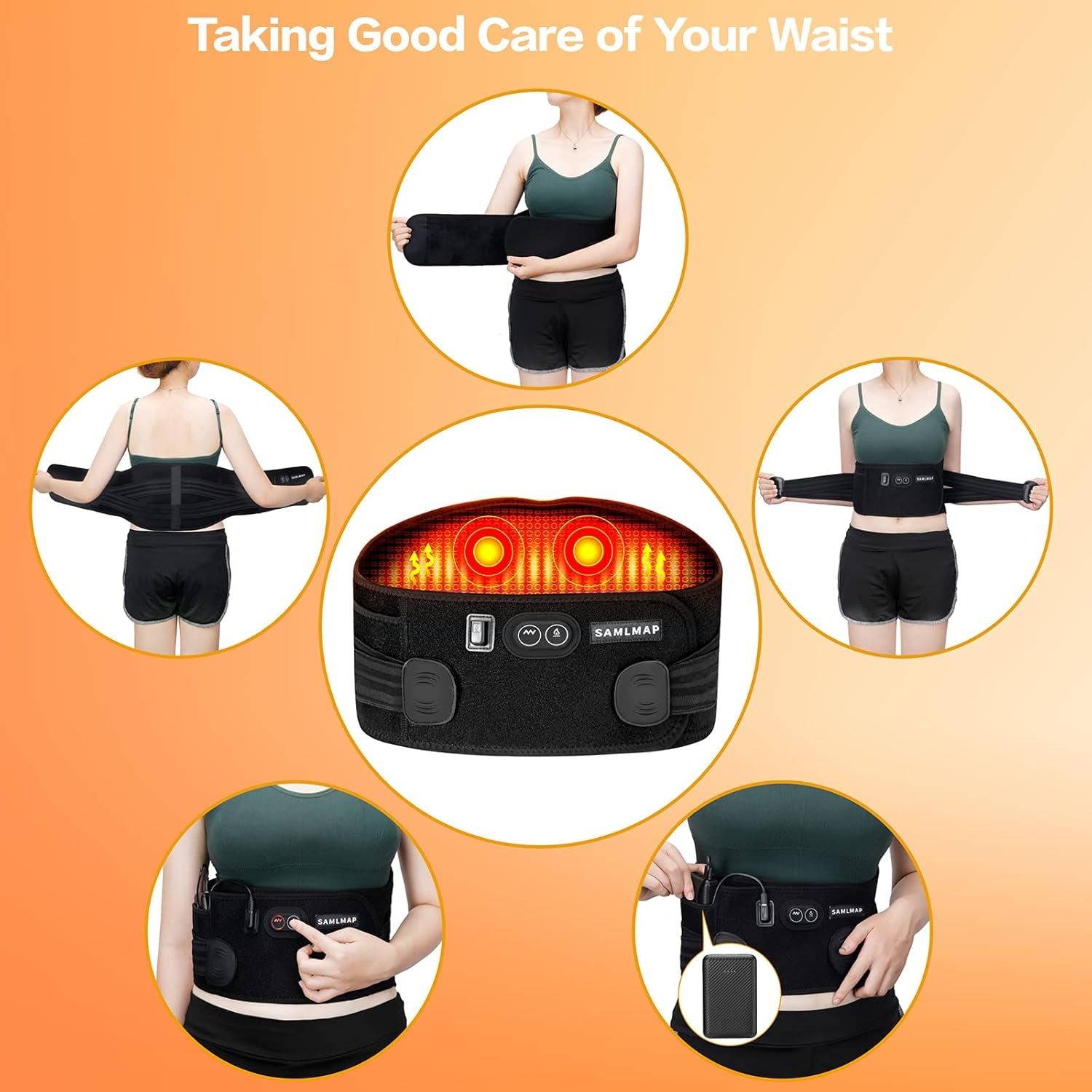 Heated Back Brace for Lower Back Pain Women, Cordless Heating Pad Rechargeable 5V 10000Mah Back Massager with Heat for Lower Back Therapy Pain Relief Lumbar