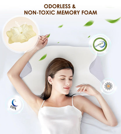 Cervical Pillow for Neck Pain Relief, Contour Memory Foam Pillows, Odorless Ergonomic Neck Pillow Adjustable Orthopedic Bed Pillow for Side Back Stomach Sleeper with Pillowcase, Queen Size
